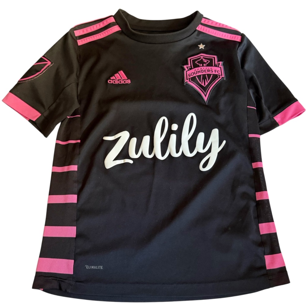 Adidas Kids Seattle Sounders FC Black and Pink Secondary Jersey MLS